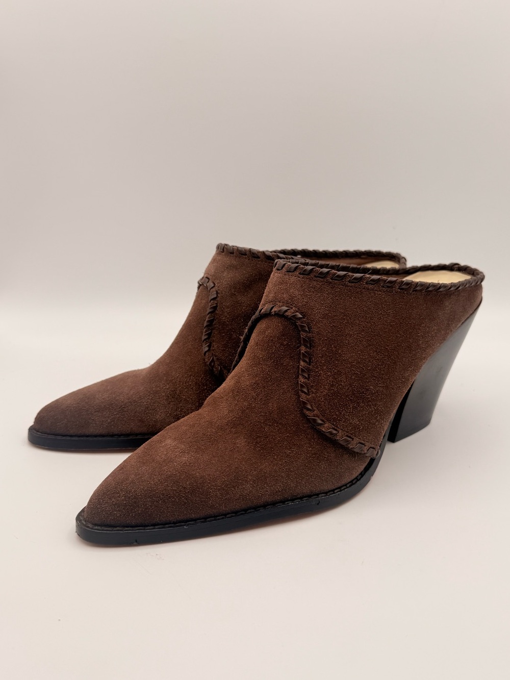 DOLCE VITA Jolyn Leather Whipstitch Western Mule Dark Brown Suede WMS Size 10